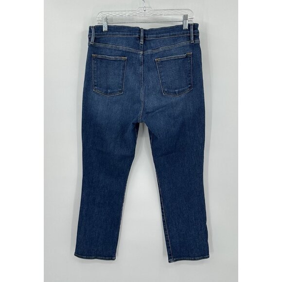 FRAME LE HIGH STRAIGHT JEANS stretch denim ankle high rise crop bestia blue 33 - Picture 5 of 8